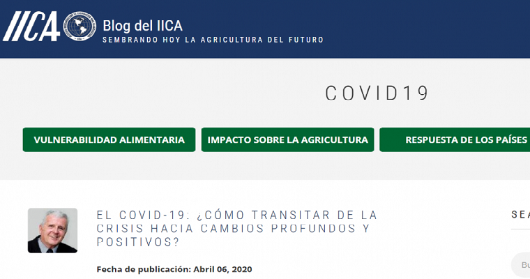 EL IICA LANZA BLOG DE EXPERTOS SOBRE VULNERABILIDAD ALIMENTARIA E IMPACTOS DEL COVID-19 EN LA AGRICULTURA