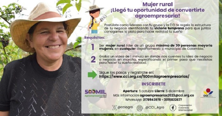La CCI lanza convocatoria para apoyar a las mujeres rurales de Colombia.