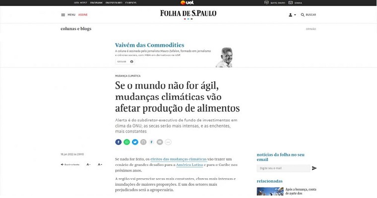 "Si el mundo no actúa con agilidad, el cambio climático afectará la producción de alimentos"