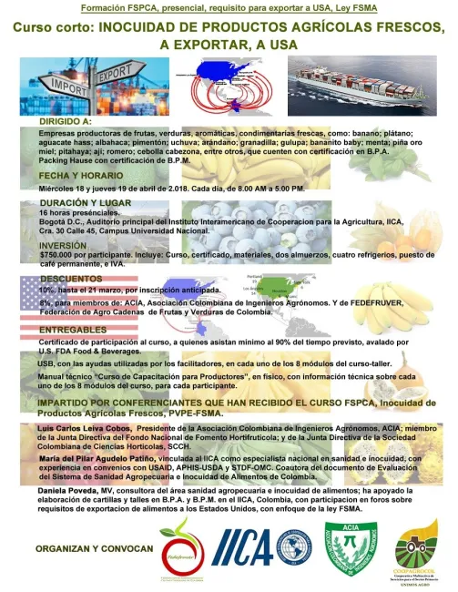 INOCUIDAD DE PRODUCTOS AGRÍCOLAS FRESCOS, A EXPORTAR, A USA.